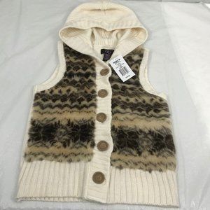 Ivory Knit Vest Button Down Hooded Kohls Its Our Time Juniors M Animal Print NWT